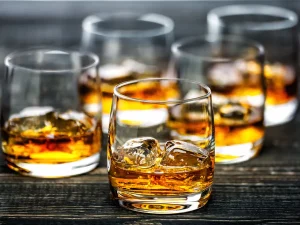 Glass scotch whiskey ice