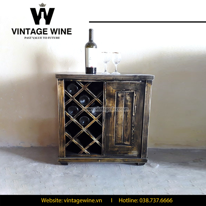 TỦ RƯỢU MINI GỖ THÔNG NHẬP KHẨU TRM 05 - Vintage Wine Rượu Vang
