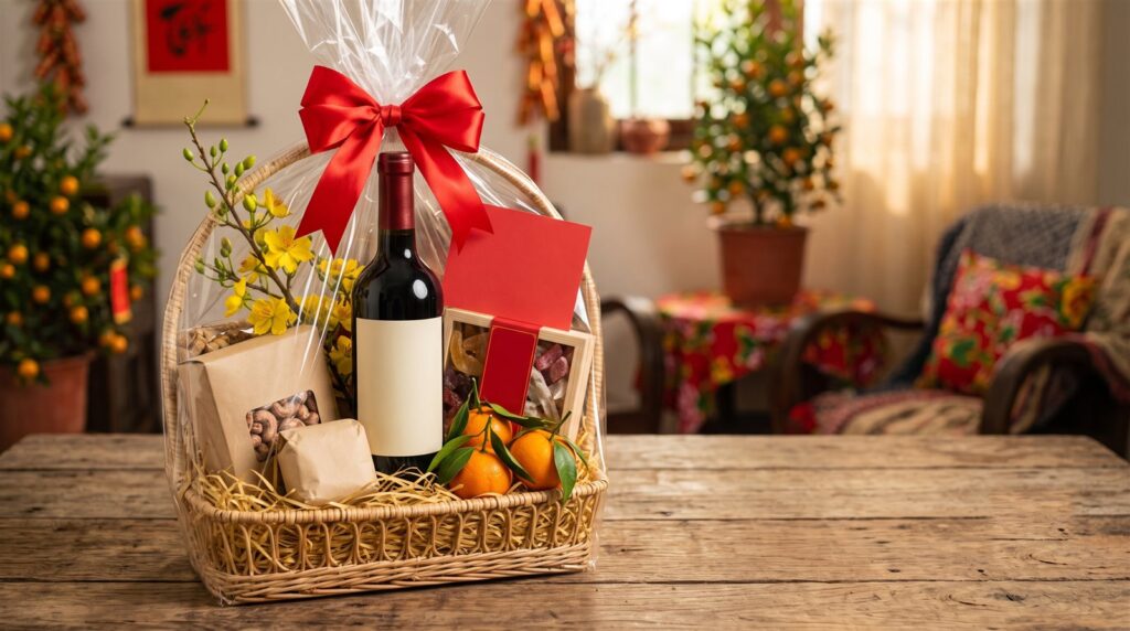 Cách làm giỏ quà Tết có rượu: từng bước, chia ngân sách và lỗi hay gặp