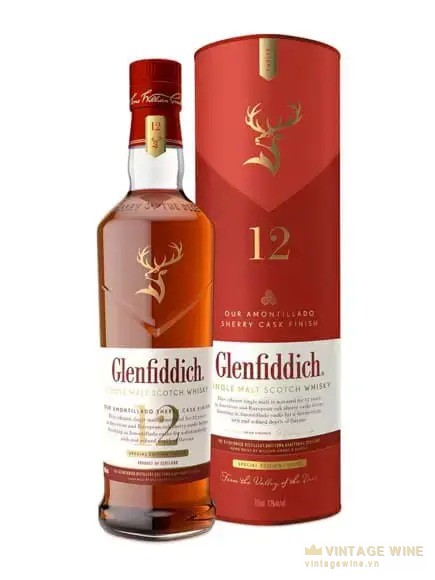 Chai Glenfiddich 12 năm Sherry Cask Finish và hộp màu đỏ