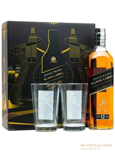 Hộp quà Tết 2025 Johnnie Walker Black Label kèm hai ly