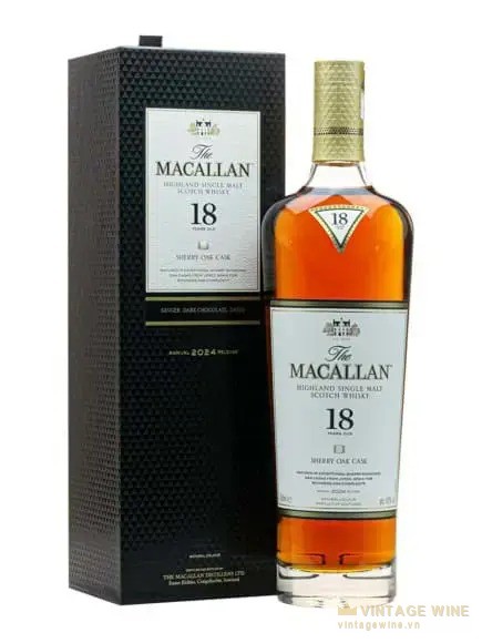 Chai Macallan 18 năm Sherry Oak đợt 2024 hộp đen