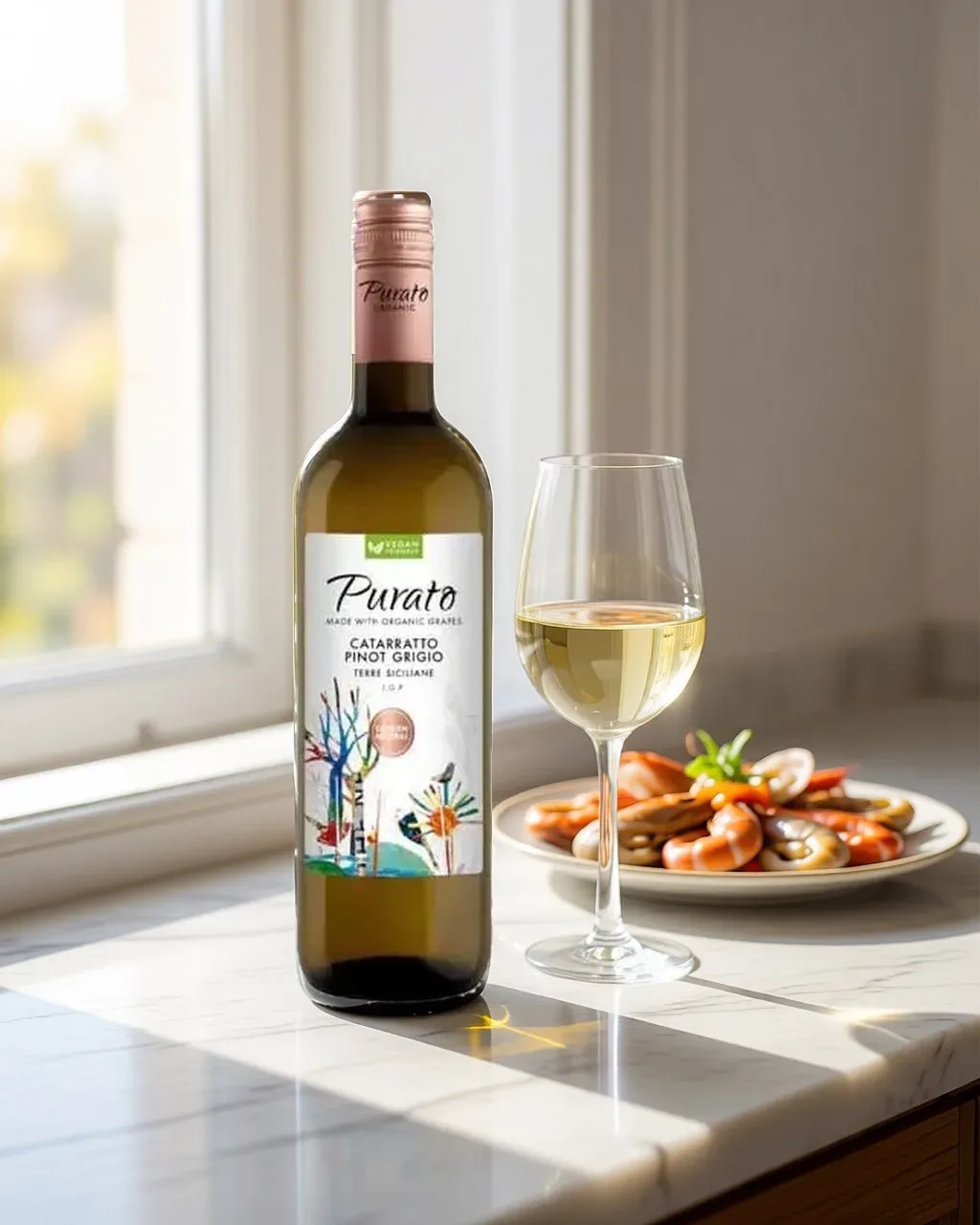 Rượu vang Purato Catarratto Pinot Grigio Organic IGT – ảnh bối cảnh