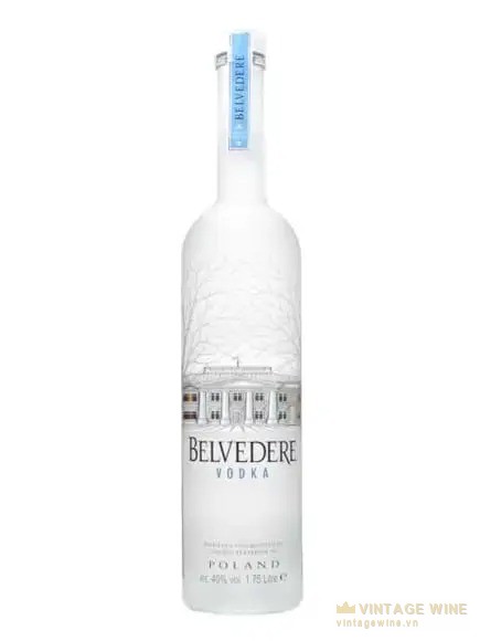 Chai vodka Belvedere 1,75 lít thân mờ in hình toà nhà Belweder, nắp xanh nhạt