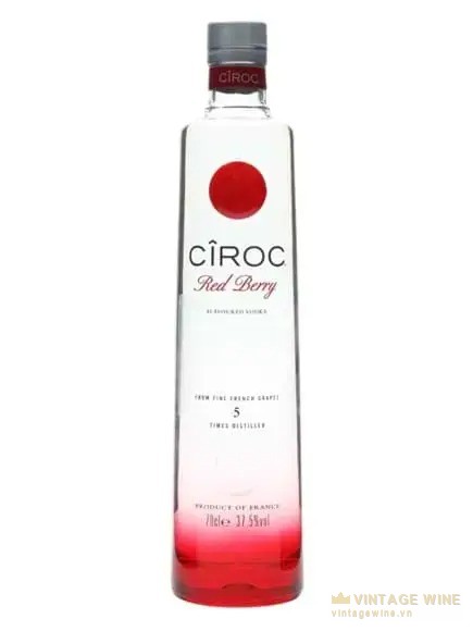 Chai Cîroc Red Berry thân trong, chấm tròn đỏ, đáy chai chuyển đỏ