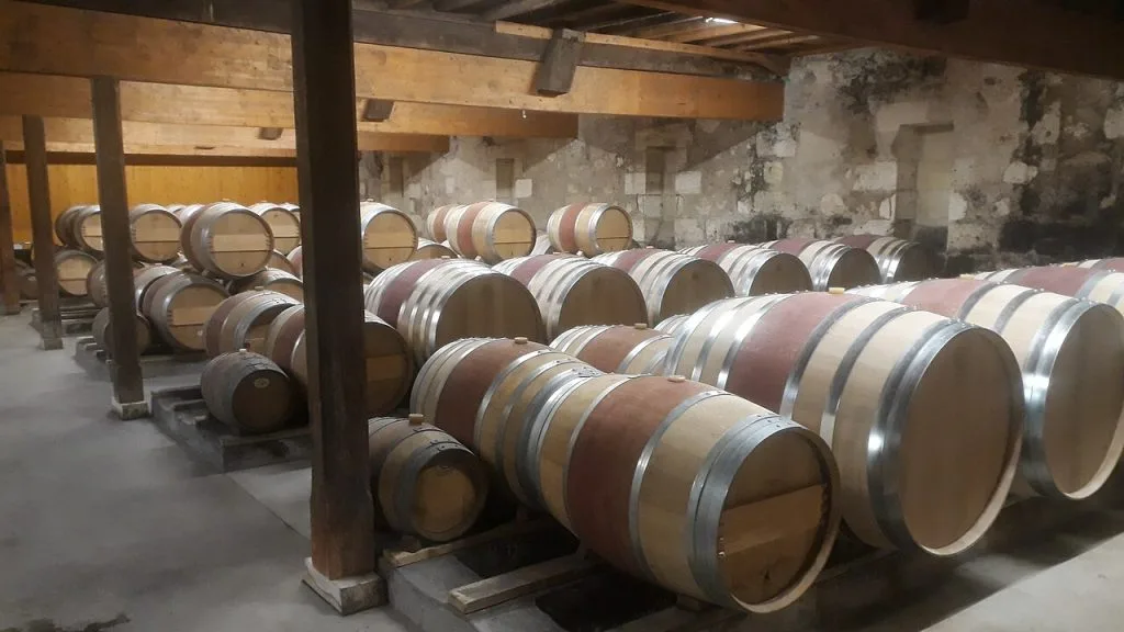 Hầm ủ rượu vang với các thùng gỗ sồi barrique 225 lít tại Bordeaux